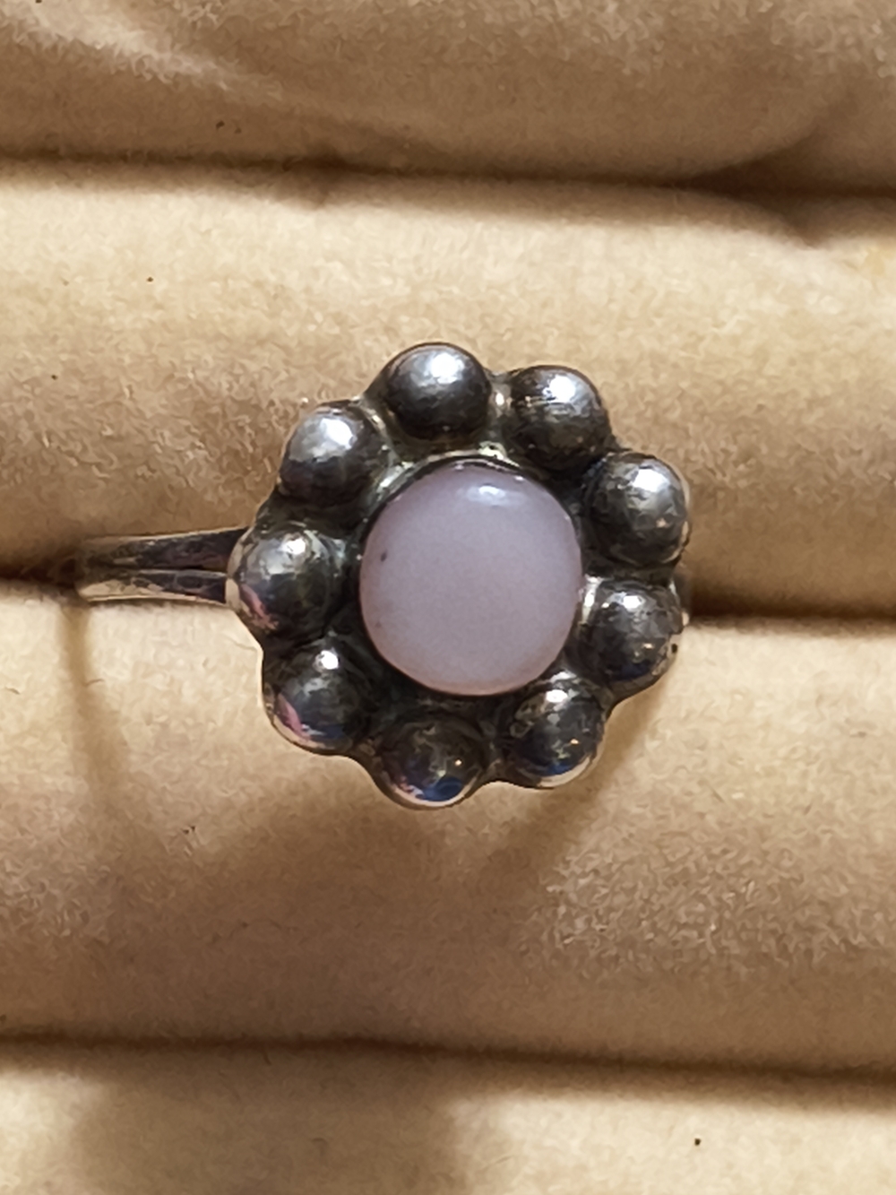Antique Sterling Silver & M.O.P. Taxco Mexico 925 Signed Handmade Flower Ring
